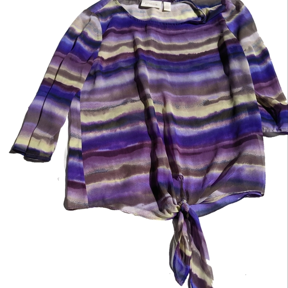 Chicos semi sheer sz 0 (Women's 6-8) dark pastels with front knot blouse!